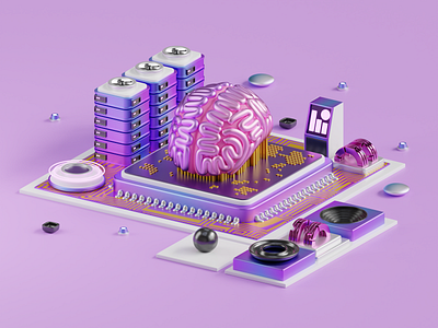 Brain Chip 3D Illustration 3d 3d art 3d blender 3d icon 3d illustration ai animation artifial intelegence blender brain branding design graphic design illustration ui ux web illustration