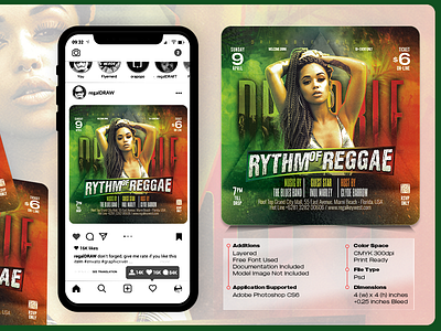 Rythm of Reggae Music Flyer african banner color colorful culture design festival graphic green jamaica jamaican music musical party poster rasta red reggae retro yellow