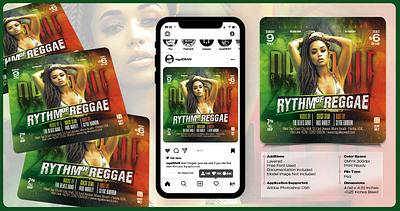 Rythm of Reggae Music Flyer african banner color colorful culture design festival graphic green jamaica jamaican music musical party poster rasta red reggae retro yellow