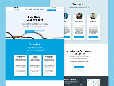 Optometry Landing page case study clinic eye care figma landing page layout main screen medical minimal optic optometry services testimonials ui ui design uiux web web design web designer website