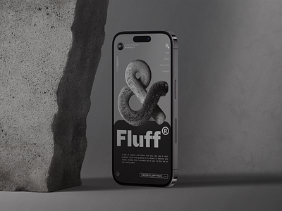 Fluff 3D pack mobile website clear gray iphone 14 pro max landing page mobile mockup mono color rock stone webdesign