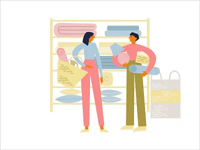 In a home decoration store character decor decoration design flat geometric illustration people stock vector