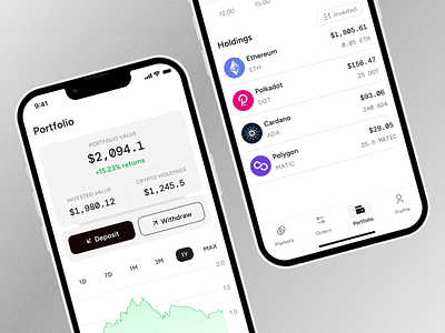Crypto Trading App - Portfolio crypto cryptocurrency eth exchange finance fintech investment mobile mobile app nft portfolio solana swap trading ui ux wallet