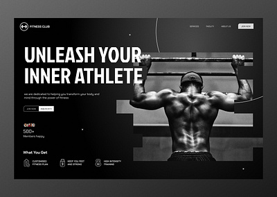 Fitness Club body boxing cardio dark ex fitness club fitness website graphic design gym herosection landing page logo muscle sport training ui webdesign weightloss wellness workout
