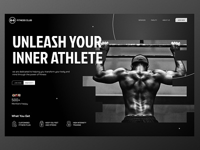 Fitness Club body boxing cardio dark ex fitness club fitness website graphic design gym herosection landing page logo muscle sport training ui webdesign weightloss wellness workout