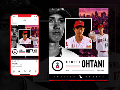 MLB Social Card Concept - Ohtani baseball cards carousel design grid grid layout instagram interface mlb mockup social sports ui ux web design