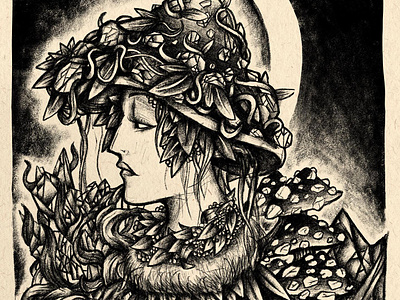 Amanita Moon amanita black black grey dark design drawing illustration moody mushroom pencil shading style tattoo vector
