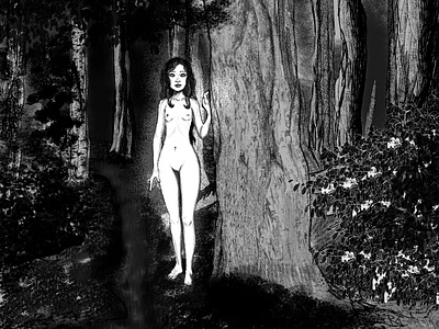 Muse art blackandwhite blackwhite bookgraphic character creepy digitalart forest horror illustration nature people raster graphics