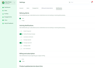 Notification Settings for CDP app design ux