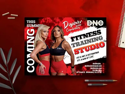 Fitness Studio Flyer Design. body branding design fitness graphic gym masudhridoy motivation print product template training ui workout