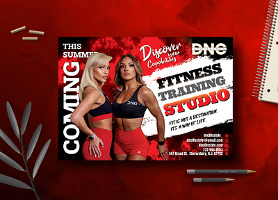Fitness Studio Flyer Design. body branding design fitness graphic gym masudhridoy motivation print product template training ui workout