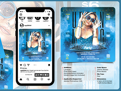 Midnight Party Flyer 300 dpi advertise banner blue branding cmyk design flyer templates graphic design invitation ladies party midnight party night club night party party flyer print ready promotion square dimension template urban music
