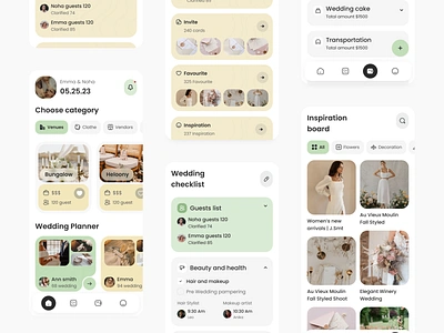 Wedding planer UI beauty card checklist clothe decoration design flowers guest healt interface layout list plan planer ui ux vendors venues wedding