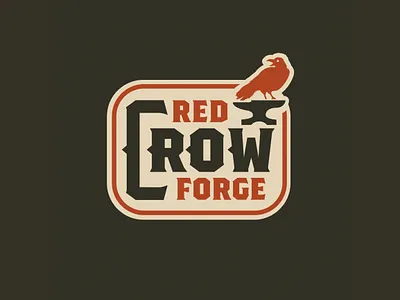 Red Crow Forge logo anvil badge branding crow design graphic design illustration logo retro vector