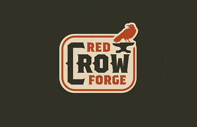 Red Crow Forge logo anvil badge branding crow design graphic design illustration logo retro vector