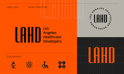 HEALTHCARE LOGO AND BRAND STYLE GUIDES FOR LAHD CONPANY badage logo brand identity brand style guides branding company logo corporate branding custom logo elegant logo graphic design lettering logo logo modern logo wordmark logo