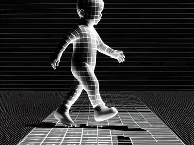 Learn to walk abstract black and white children conceptual graphic design illustration minimal walking