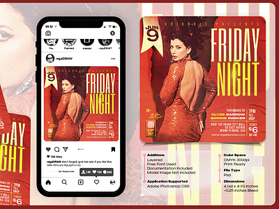Friday Night Flyer 300dpi advertise banner branding club party cmyk design flyer flyer templates friday night graphic design invitation ladies party night party poster print ready red square dimension template trendy