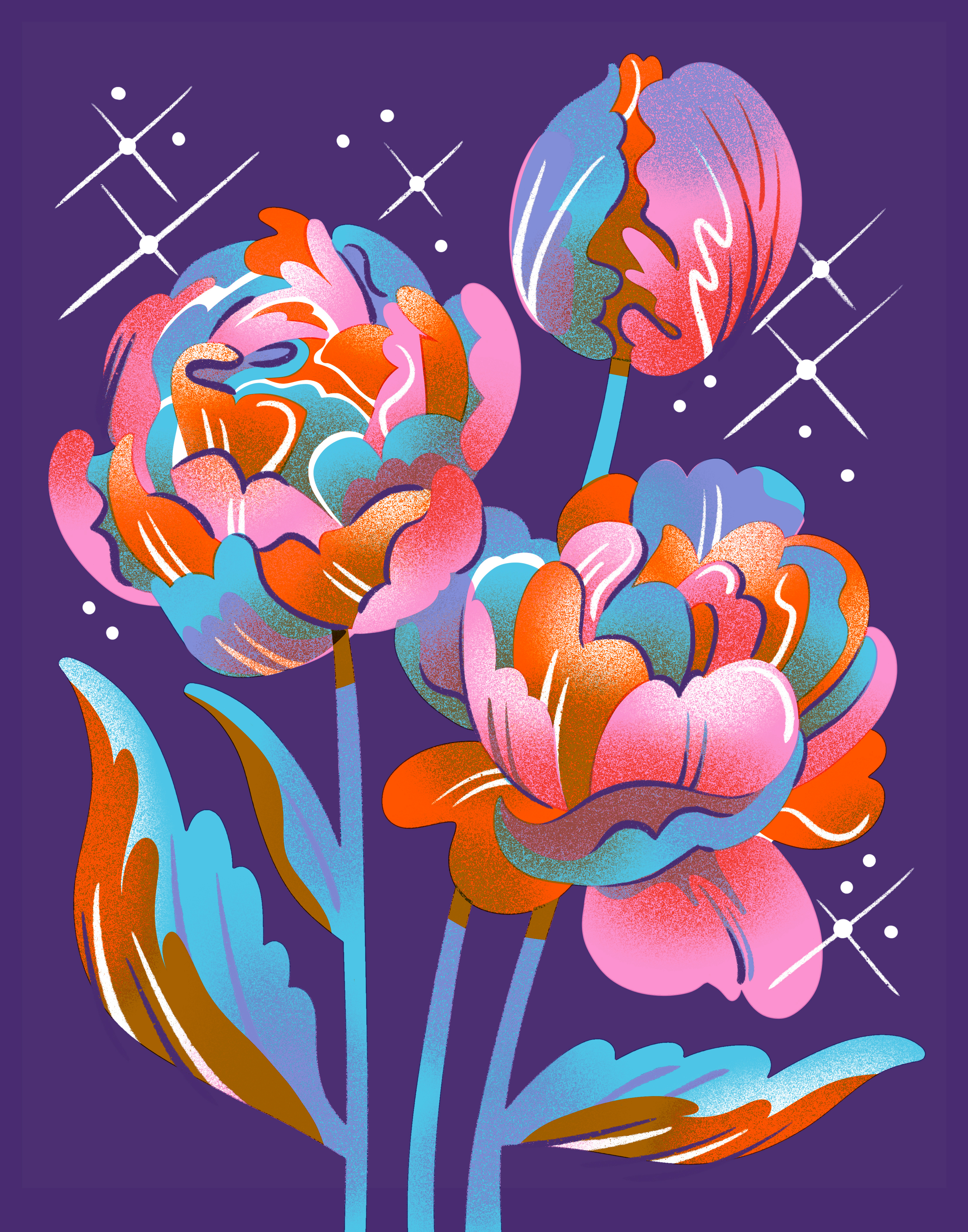 Peonies Riso Print disco drawing floral flowers illustration jordan kay limited color noise pattern peonies peony riso risograph romantic shading sparkles spring summer surface texture