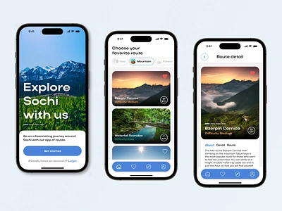 Сoncept of a travel mobile app with routes around Sochi app design mobile route travel ui ux webdesign