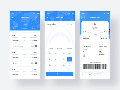 Go-Tick Flight Ticket App app boarding booking date filter flight form kit mobile pass picker plane popup schedule search seat select ticket train ui