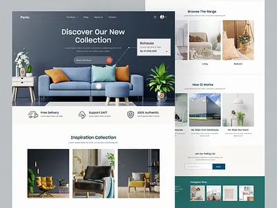 E-commerce Furniture Landing Page UI branding cart chair clean color design e commerce e commerce ecommerce furniture illustration interface landing page logo minimal shop shopping sofa ui website