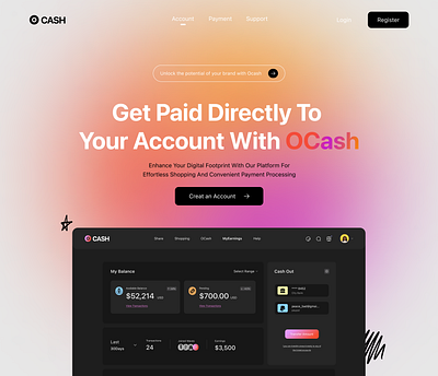 OCASH - Landing Page/Dashboard gradients graphic design minimalism ui ux