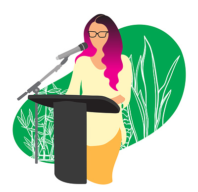 Conference Speaker With Mic activist branding design ecosystem environment flat design graphic design green illustration lector microphone presentation public speaking public speech speaker speech ted talks ui vector woman