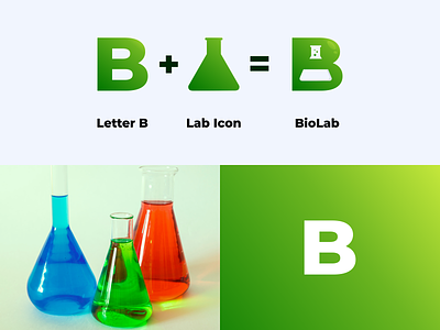 Letter B + Lab bottle Logo Combination b logo biology brand branding color design green illustration lab lab logo laboratory laboratory logo letter b logo negative space logo prio hans typography ui ux vector