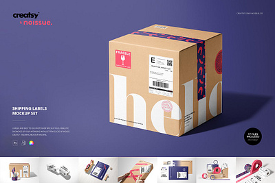 Noissue Shipping Labels Mockup Set branding