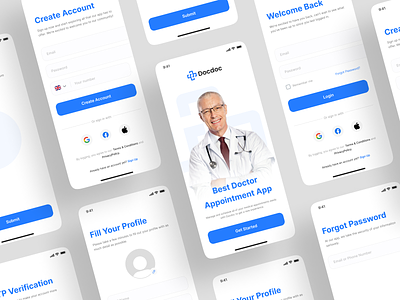 Docdoc - Health Care Mobile App ( Login Flow ) app app design appointment booking doctor doctor app health app health care health care app login login screen mobile mobile app mobile app design onboarding onboarding screen uikit