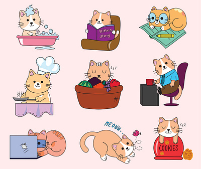 Funny Kawaii Cat Illustrations cat design funny cat illustration kawaii kawaii cat typography