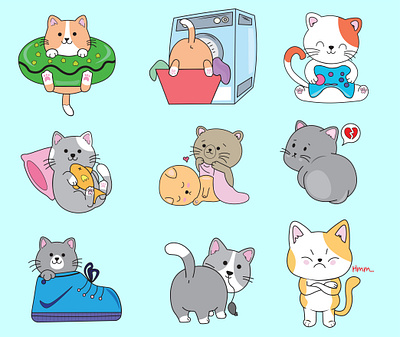 Funny Kawaii Cat Illustrations cat design funny cat illustration kawaii kawaii cat typography