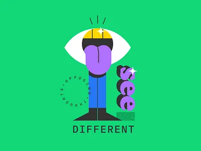 See Different - Opposing Thoughts cartoon character color design different doodle eye fun illustration line minimal opposing thoughts pop color see type typography vector