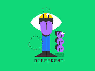 See Different - Opposing Thoughts cartoon character color design different doodle eye fun illustration line minimal opposing thoughts pop color see type typography vector