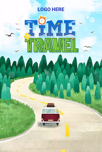 Summer Time Travel Concept Poster Design day off festival flyer holiday holiday season nature poster stand card summer summer holiday template time to travel traveling vacation