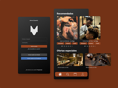 Login and Home app (Wender) search Barber shops idea app barbershop branding graphic design interface ui
