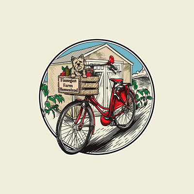 illustration project for a farm artwork bike branding design dog farm illustration line art logo retro vector vintage