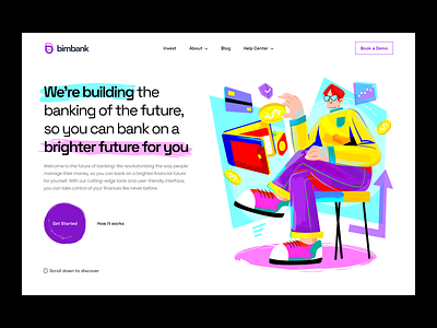 Fintech Company Website bank banking character company finance financial financial technology fintech header hero hero illustration homepage illustration invest investment landing page money vector web design website