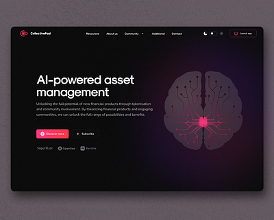 Collective Pad Brain Creative account ai animation app design bitcoin brain cpu crypto dark design illustration landing logo menu red ui ui ux design ux web 3.0 web design