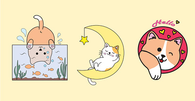 Funny Kawaii Cute Cat Kitten Illustrations cat design funny cat illustration kawaii kawaii cat logo typography