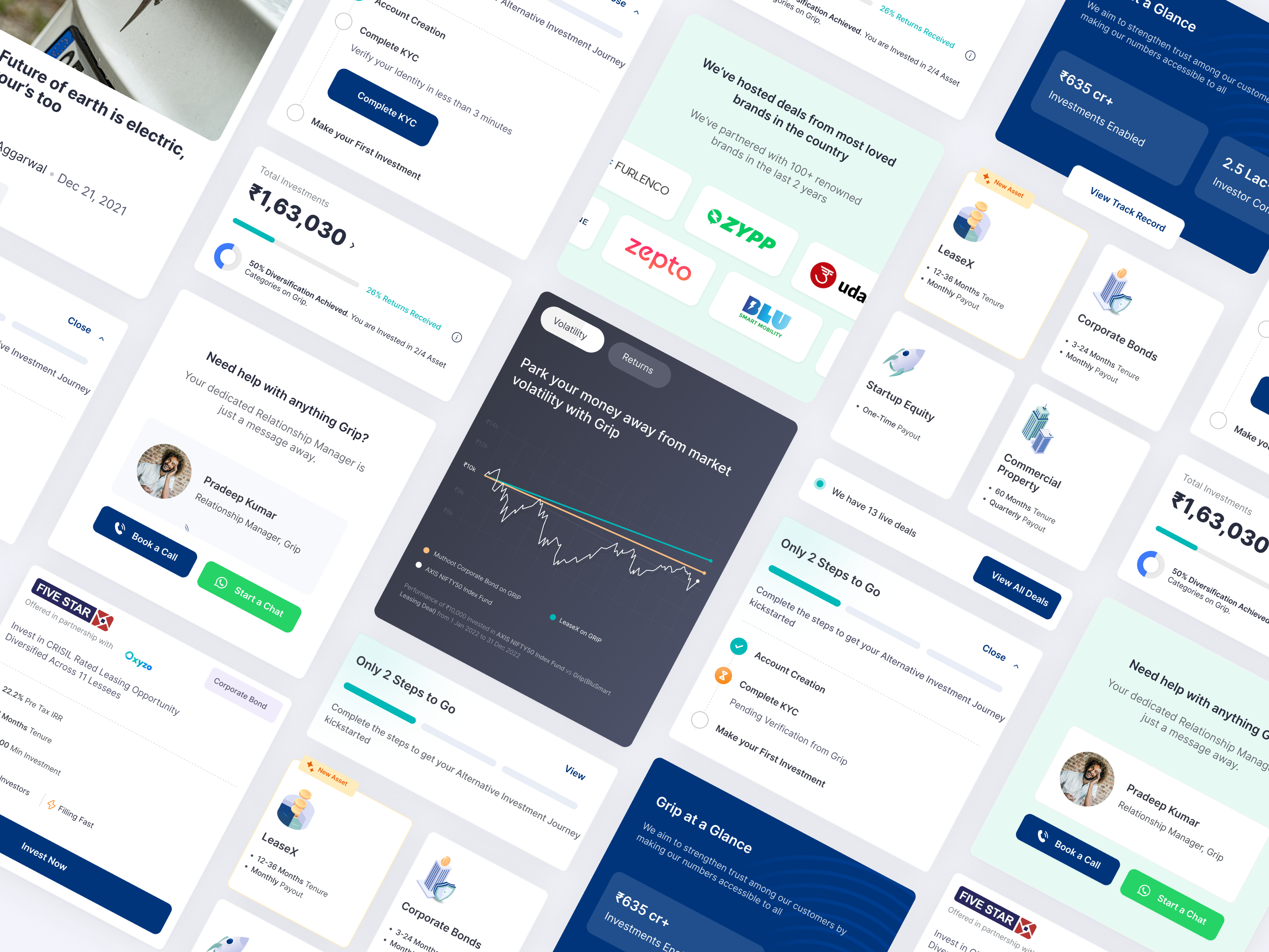 Example of Card Components for Grip - India's Top Alt Investment Platform