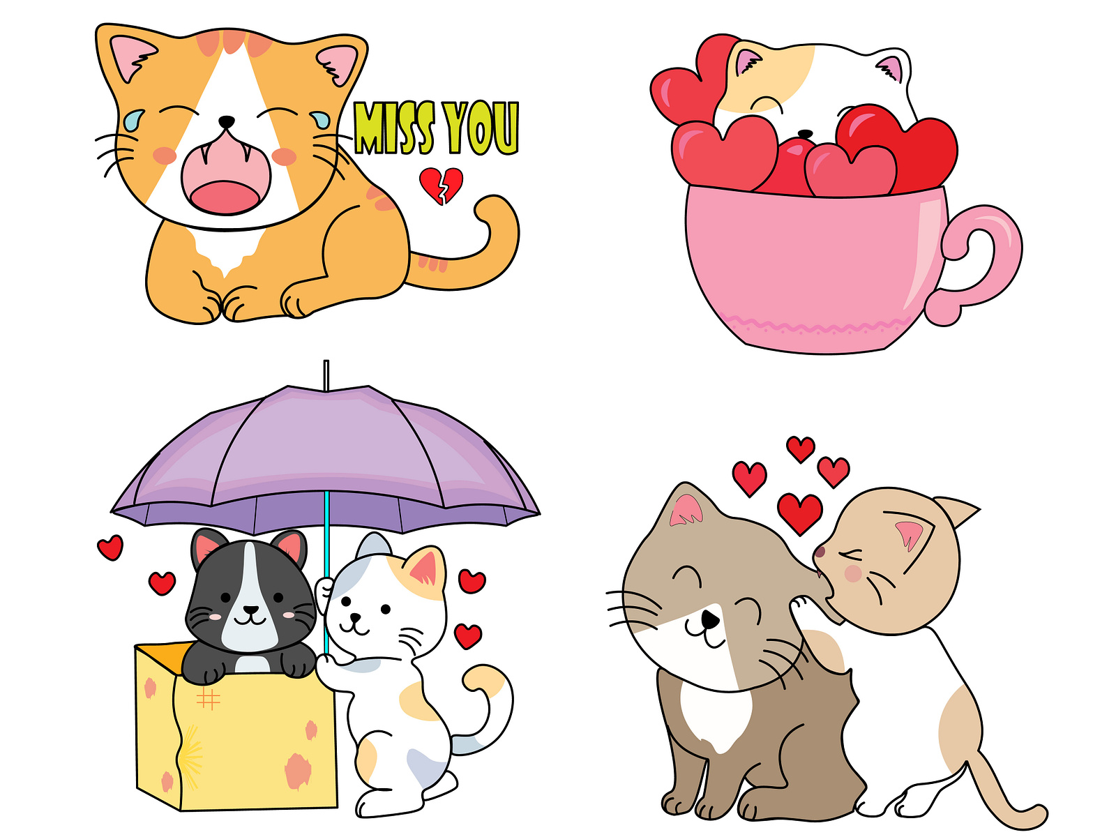 Cute Set of romantic kawaii cats hand drawn style by ARTify ...