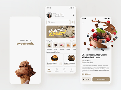 Bakery Mobile Apps app bakery bakeryapps design dessert foodapps graphic design homescreen minimalist mobile onboarding simple ui uidesign uiux