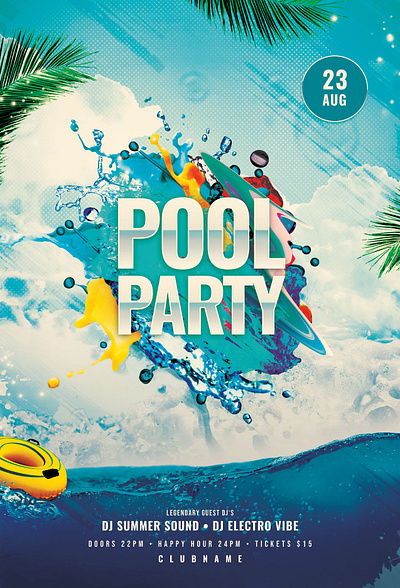 Pool Party Flyer beach download envato exotic festival flyer graphic design graphicriver ocean photoshop pool poster psd sea splash summer template water