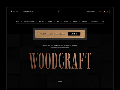 Woodcraft - Landing page concept clean company website daily ui darkmode darktheme landing page material online shop product design ui ux web design woodcraft