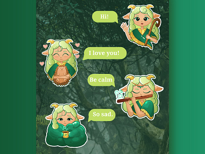 Stikers Cute Faun adobe illustrator design faun forest green illustration mobile nature screen stikers vector