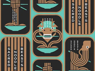 Sacred Noodle Beasts bowl branding design flat food graphic illustration illustrator logo minimal noodles restaurant stickers vector