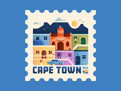 Cape Town cape town car city geometric illustration mountain south africa spot illustration stamp table mountain town town square vector