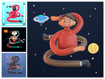 Loop Characters - NFT Project 3d animation blender carl sagan characters design graphic design halloween illustration nft ninja puntocubo skeleton squid game video